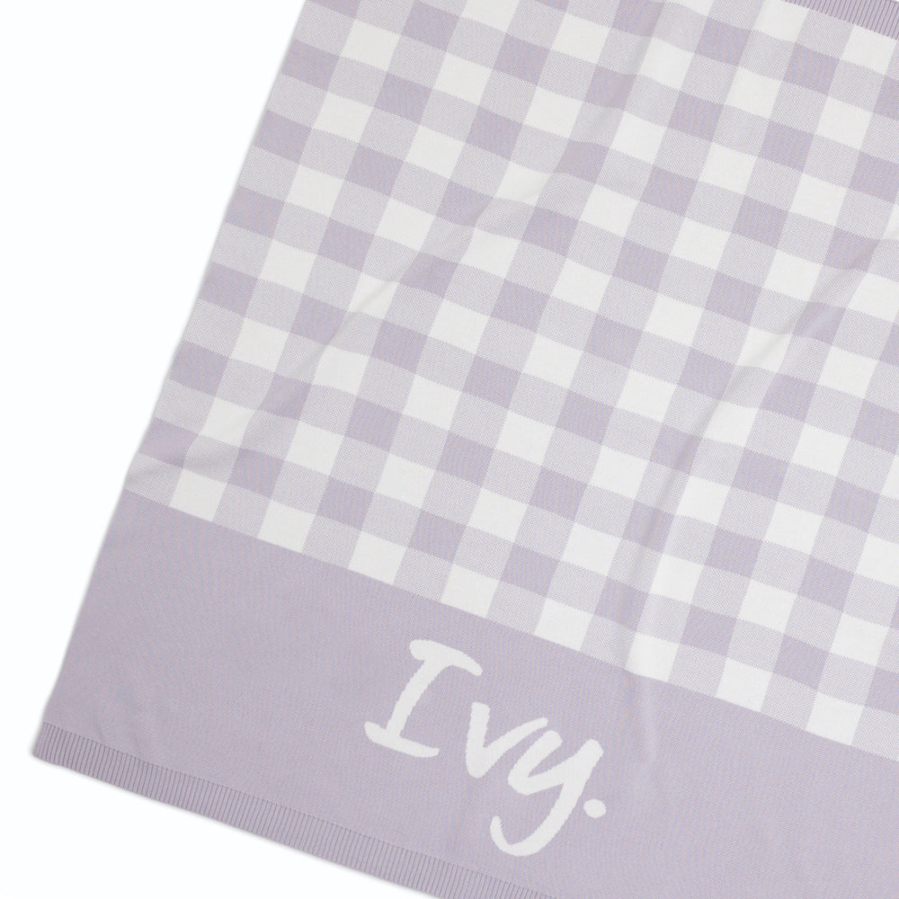 
                  
                    Load image into Gallery viewer, Gingham Check Dusty Purple &amp;amp; Ivory Personalised Name Blanket
                  
                