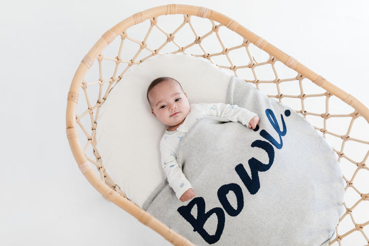 Classic Name Blanket in Snow Marl &amp; Navy - personalised and made to order by Namely Co, view 3