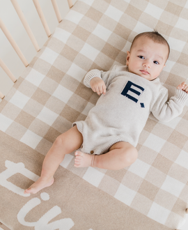 Gingham Name Blanket - Light Camel