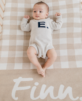 Gingham Name Blanket - Light Camel